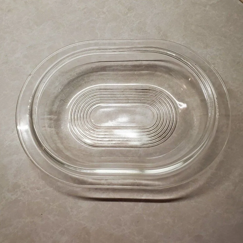 Vintage Pyrex  Clear Glass Refrigerator Dish Art Deco Oval Lid Marked No. 602-C